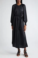 Ulla Johnson Zora Long Sleeve Pleated Satin Maxi Dress in Noir at Nordstrom, Size 2