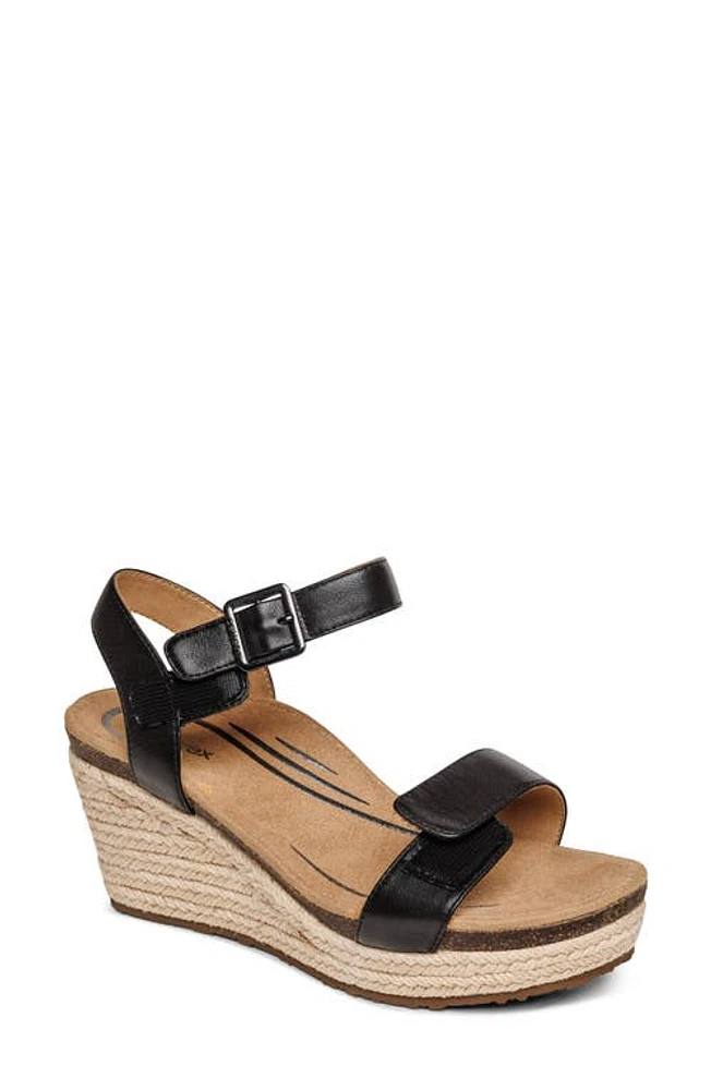 Aetrex Sydney Wedge Espadrille Sandal Black at Nordstrom,