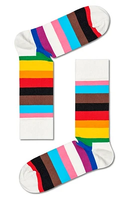 Happy Socks Pride Stripe Socks in White Multi at Nordstrom