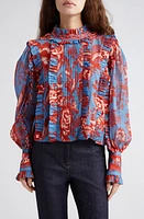 FARM Rio Garden Ruffle Long Sleeve Top Blue at Nordstrom,