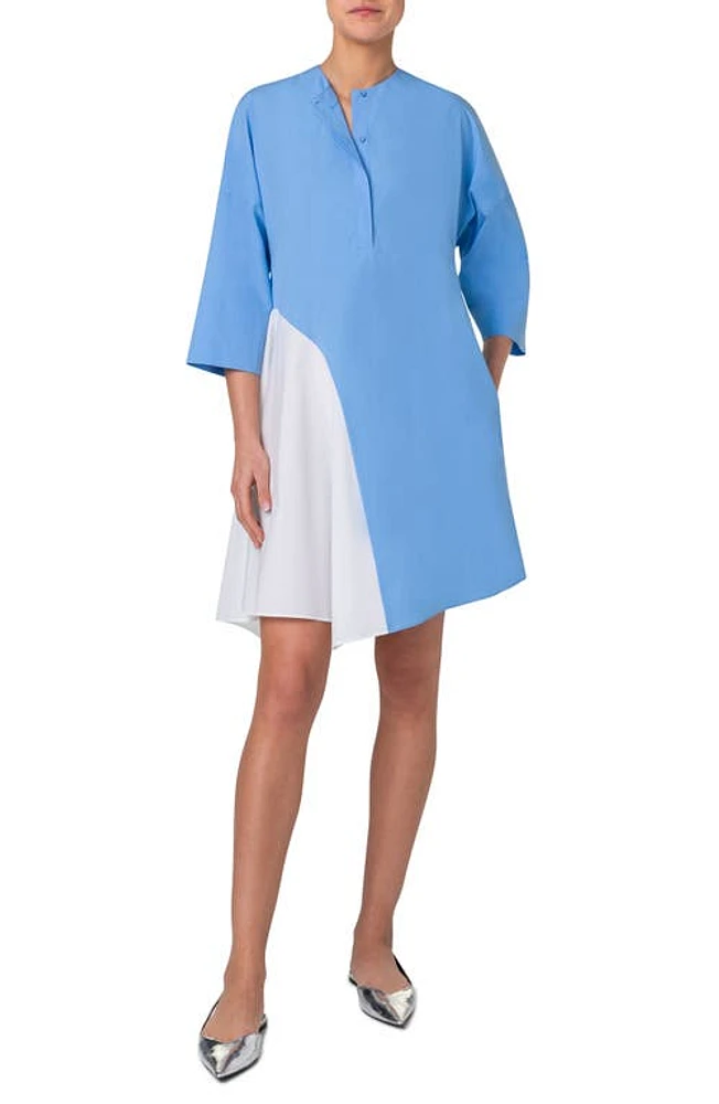 Akris punto Colorblock Asymmetric Cotton Poplin Shirtdress Sky-Cream at Nordstrom,