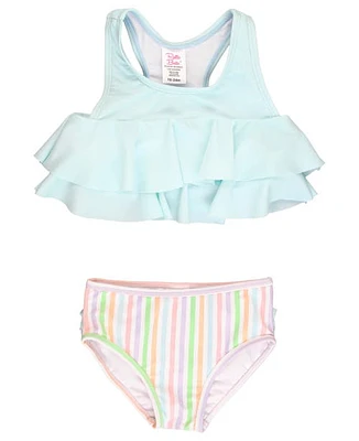 RuffleButts Baby Girls Flounce Bikini in Pale Rainbow Stripe at Nordstrom