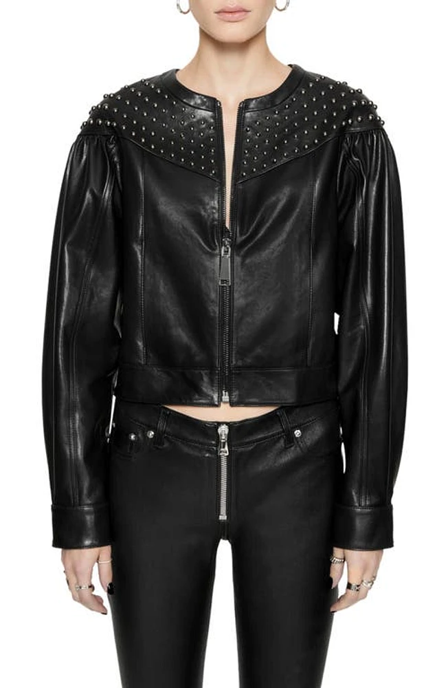 Rebecca Minkoff Ozzy Studded Leather Jacket True Black at Nordstrom,