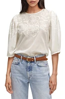 MANGO Floral Embroidered Top Off White at Nordstrom,