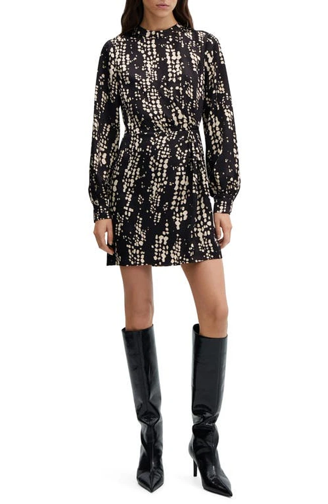 MANGO Cole Print Long Sleeve Minidress Black at Nordstrom,