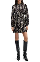 MANGO Cole Print Long Sleeve Minidress Black at Nordstrom,