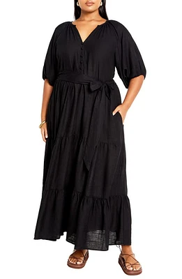 City Chic Marcia Tiered Maxi Dress Black at