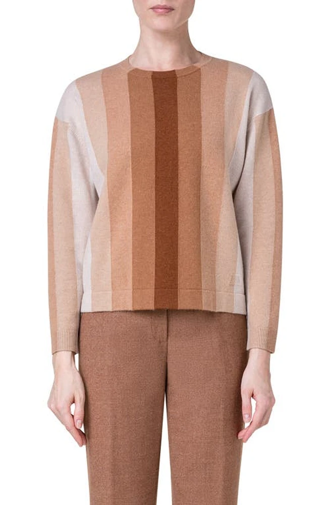 Akris Stripe Cashmere Sweater 331 Camel-Multicolor at Nordstrom,