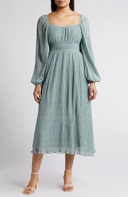 ZOE AND CLAIRE Square Neck Long Sleeve Midi Dress Sage at Nordstrom,