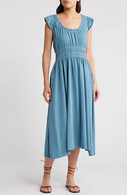 Treasure & Bond Washed Flutter Sleeve Organic Cotton Midi Dress Blue Provincial at Nordstrom,