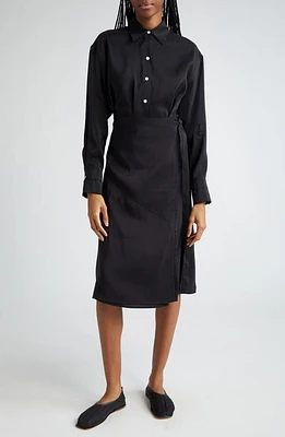 Proenza Schouler Olympia Long Sleeve Washed Habotai Shirtdress Black at Nordstrom,