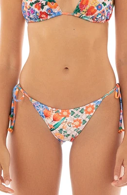 Agua Bendita Alegria Tile Reversible Side Tie Bikini Bottoms Blue Orange Multicolor at Nordstrom,