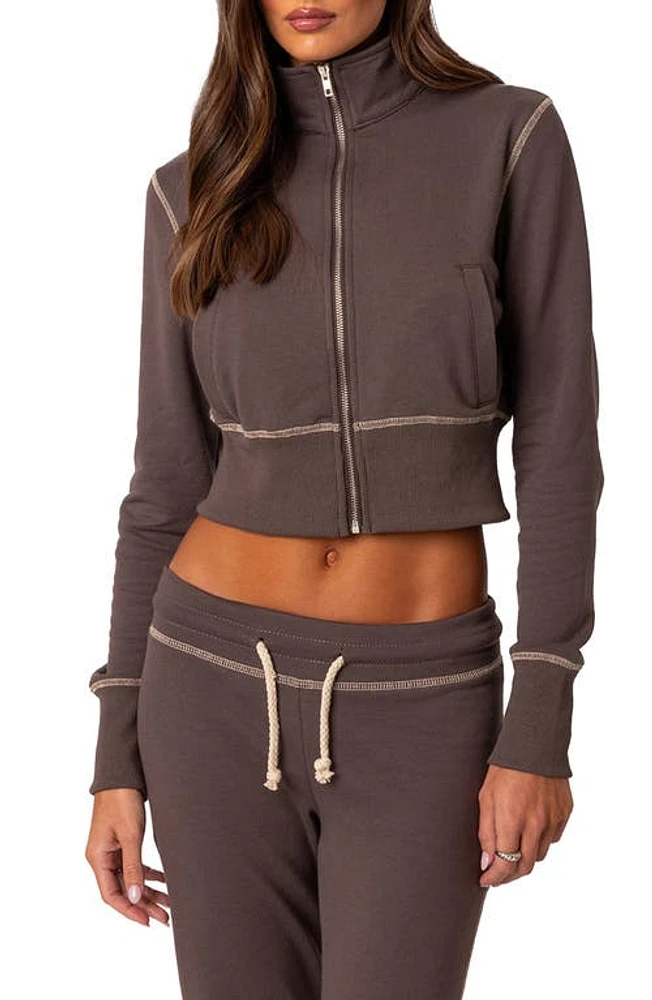 EDIKTED Alexia Crop Sweatshirt Brown at Nordstrom,