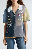 YanYan Netty Cloud Colorblock Organic Cotton Blend Button-Up Shirt Midnight at Nordstrom,