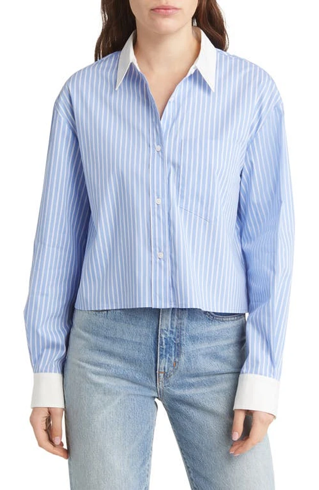 Sophie Rue Emory Stripe Crop Button-Up Shirt Blue at Nordstrom,