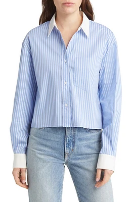 Sophie Rue Emory Stripe Crop Button-Up Shirt Blue at Nordstrom,