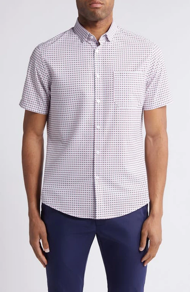 Mizzen+Main Leeward Trim Fit Short Sleeve Performance Button-Up Shirt Rose Geo at Nordstrom,