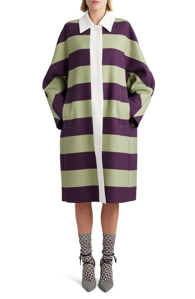 Dries Van Noten Roolsy Block Stripe Cotton Coat Aubergine at Nordstrom,