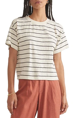 Marine Layer Cotton Slub Jersey Crop T-Shirt White/Black Stripe at Nordstrom,