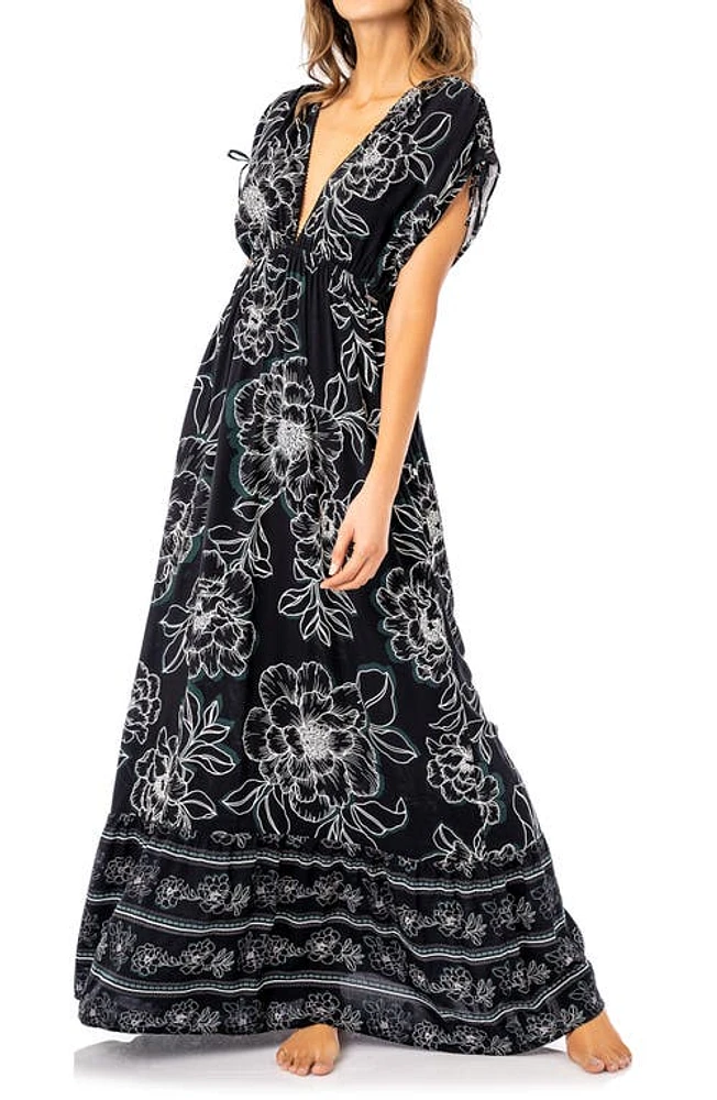 Maaji Serenna Ink Botanicals Cover-Up Maxi Dress in Black at Nordstrom, Size Small