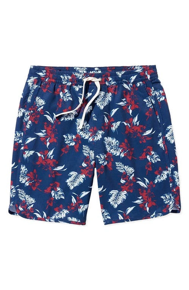 Fair Harbor Kids' Anchor Floral Water Repellent Swim Trunks Navy Nautical Hawaiian at Nordstrom