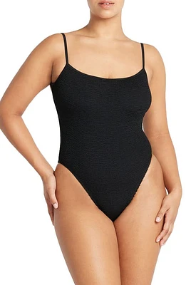 bond-eye Low Palace Textured Open Back One-Piece Swimsuit in Black at Nordstrom