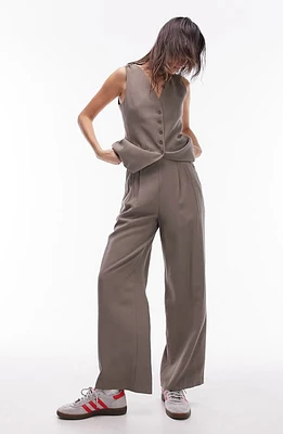 Topshop Pleated High Waist Wide Leg Trousers Mink at Nordstrom, Us