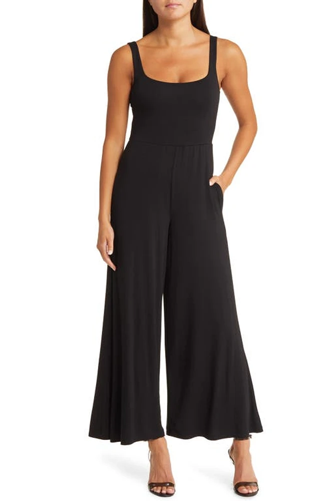 Steve Madden Amy Square Neck Wide Leg Jumpsuit Black at Nordstrom,