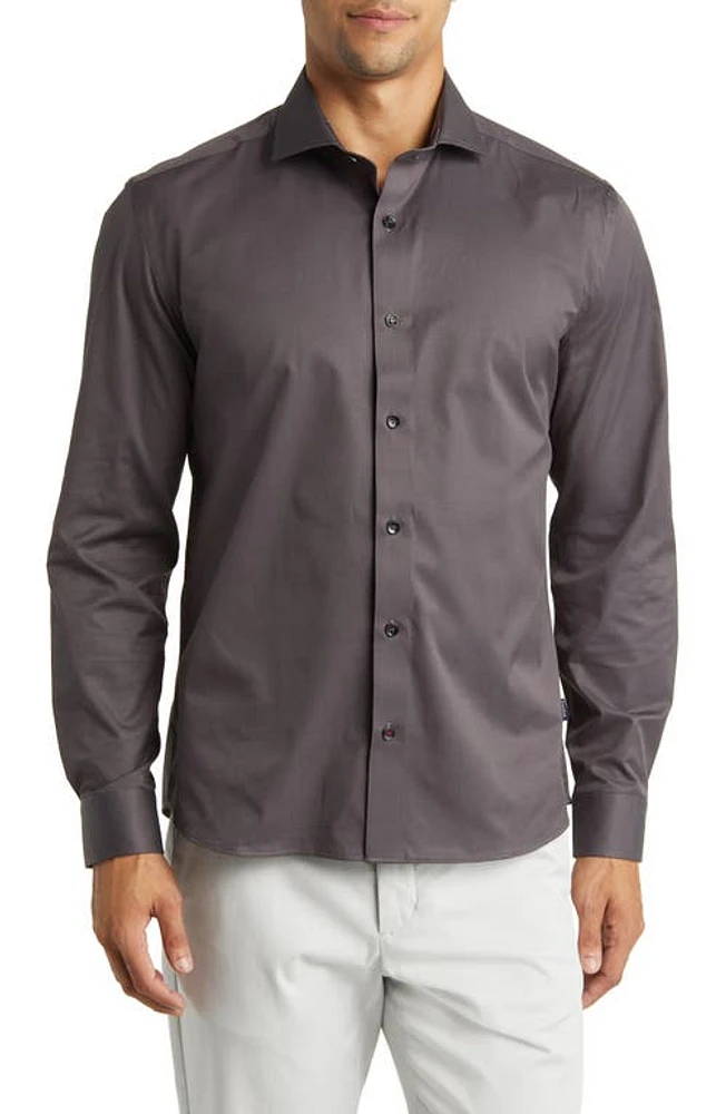 Stone Rose DRYTOUCH Performance Sateen Button-Up Shirt Charcoal at Nordstrom,