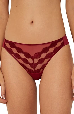 Etam Inoubliable Embroidered Tulle Tanga Garnet Red at Nordstrom,