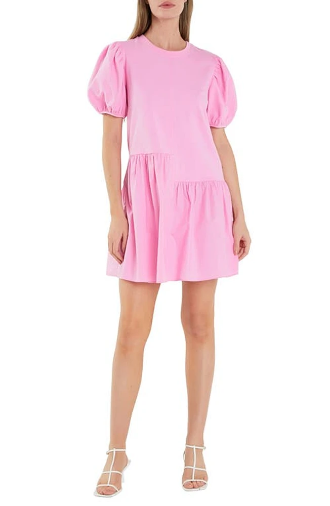 English Factory Puff Shoulder Mixed Media Minidress at Nordstrom,