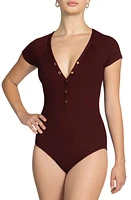 Robin Piccone Amy Plunge Neck Cap Sleeve One-Piece Swimsuit at Nordstrom,