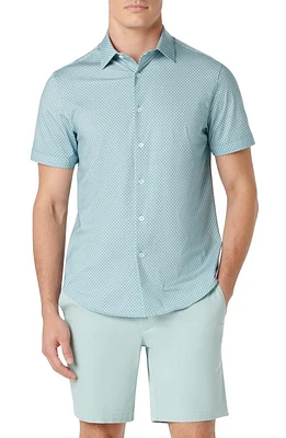 Bugatchi Miles OoohCotton Geo Print Short Sleeve Button-Up Shirt Jade at Nordstrom,