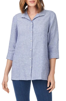 Foxcroft Stirling Linen Button-Up Tunic Indigo at Nordstrom,