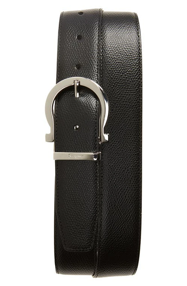 FERRAGAMO Reversible Textured Calfskin Belt Nero at Nordstrom, Cm