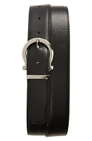 FERRAGAMO Reversible Textured Calfskin Belt Nero at Nordstrom, Cm