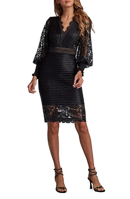 Tadashi Shoji Pleated Sequin Lace Long Sleeve Chiffon Dress Black at Nordstrom,