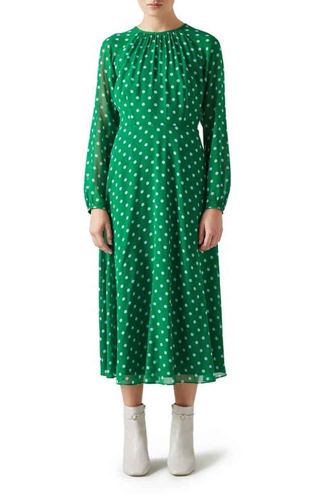 knee length dresses for ladies Michelle Green Polka Dot Midi Shirt Dress – Finery London main image 0