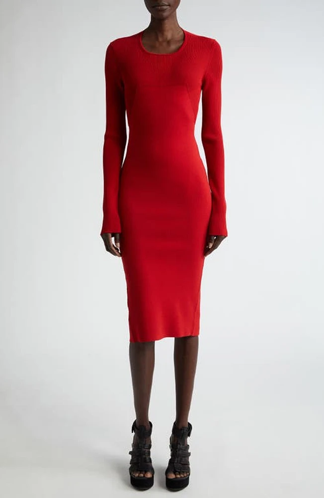 Rick Owens Lido Long Sleeve Open Back Knit Dress Cardinal Red at Nordstrom,