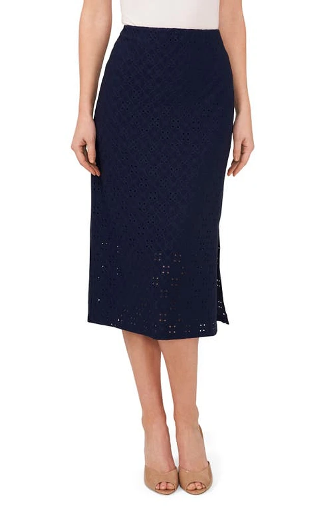 CeCe Eyelet Midi Skirt in Classic Navy at Nordstrom, Size Medium