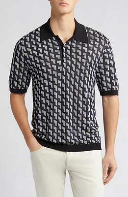 rag & bone Vaughn Geometric Jacquard Polo in Navy Multi at Nordstrom, Size Medium