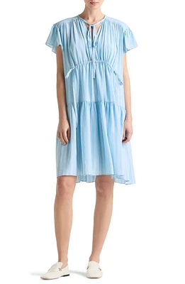 St. John Collection Stripe Silk Crepe de Chine Shift Dress Cornflower Multi at Nordstrom,