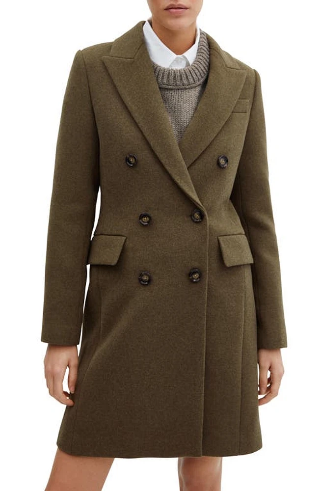 MANGO Double Breasted Longline Coat Khaki at Nordstrom,