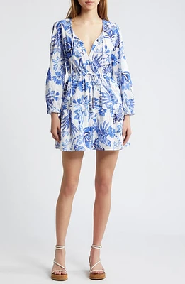 FARM Rio Flowerful Birds Print Long Sleeve Cotton Minidress Off-White at Nordstrom,