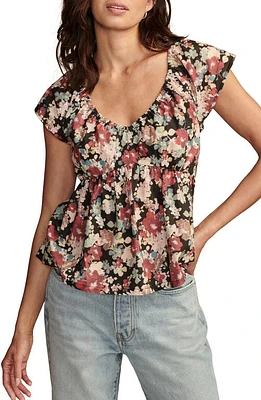 Lucky Brand Puff Sleeve Cutout Babydoll Top at Nordstrom,