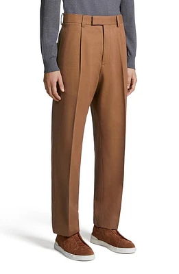 ZEGNA Pleat Front Cotton & Wool Pants Vicuna at Nordstrom, Us