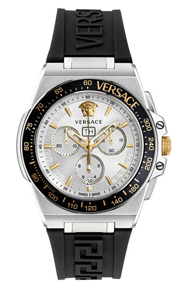 Versace Greca Extreme Silicone Strap Watch, 45mm in Stainless Steel at Nordstrom