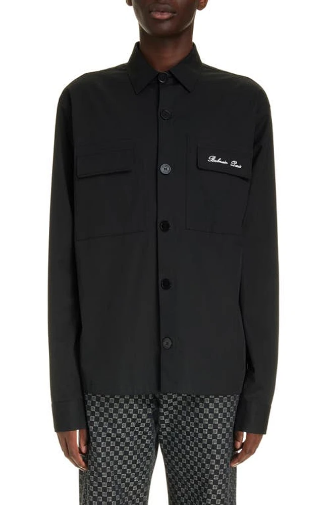 Balmain Signature Logo Cotton Overshirt 0Pa Black at Nordstrom, Eu