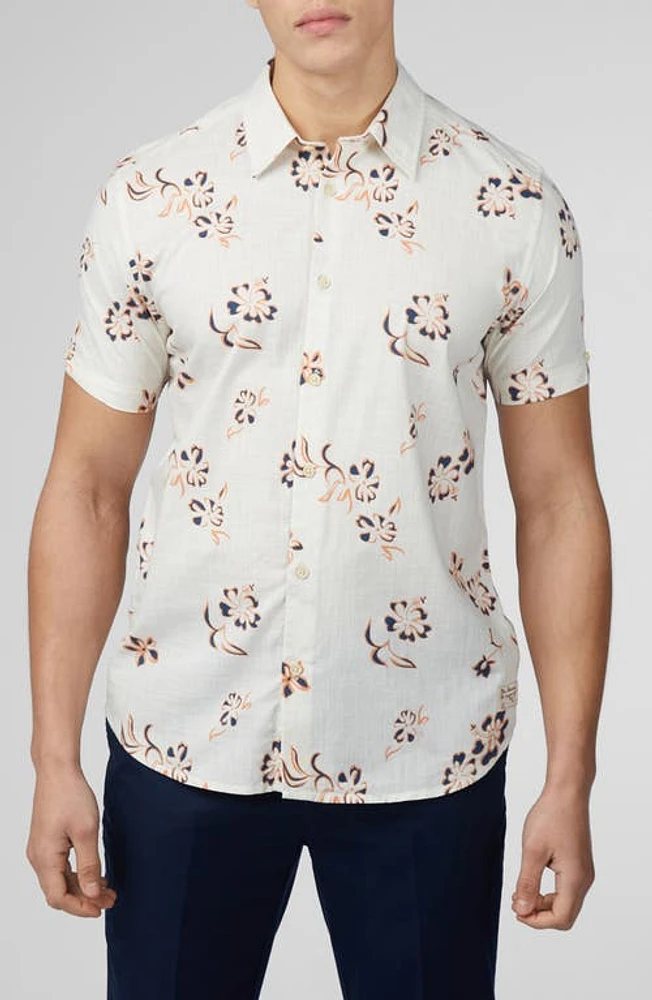 Ben Sherman Floral Short Sleeve Button-Up Shirt Ivory at Nordstrom,