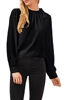 CeCe Button Detail Tie Neck Blouse Rich Black at Nordstrom,